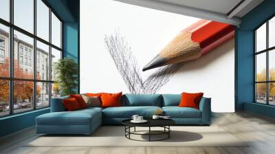 A pencil drawing of a check mark on white paper, with the pencil lying on the paper. Wall mural