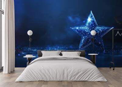 A shiny blue star sitting on a glittery surface. Wall mural