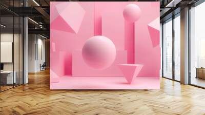 A variety of pink geometric shapes. Wall mural