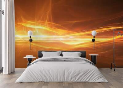 Abstract background with bright yellow and orange light trails. Wall mural