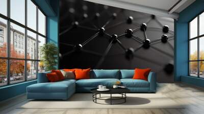 Abstract network design with black nodes and lines. Wall mural