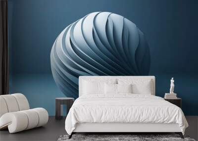 An abstract, geometric, 3D shape against a blue background. Wall mural