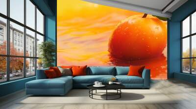 An orange apple on a bright orange and yellow surface. Wall mural