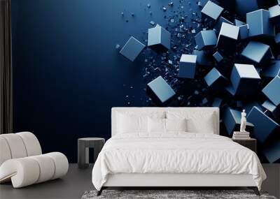 Blue cubes on a blue background. Wall mural