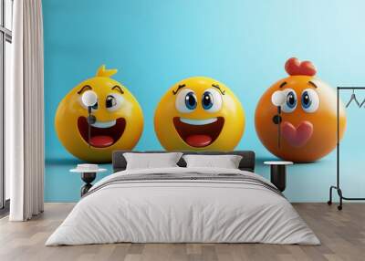 Three 3D emoticons with different expressions. Wall mural