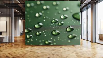 Water droplets on a green surface. Wall mural