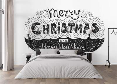 Merry Christmas and Happy New Year. Christmas lettering.Template for your design, flyer, card, banner, posters and t-shirts. Vector illustration Wall mural