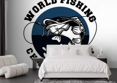 catfish jump on the water catch hook world fishing championship logo badge. can also be used on t shirts Wall mural