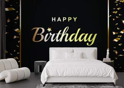 Happy Birthday gold letter with gold star and gold frame Wall mural