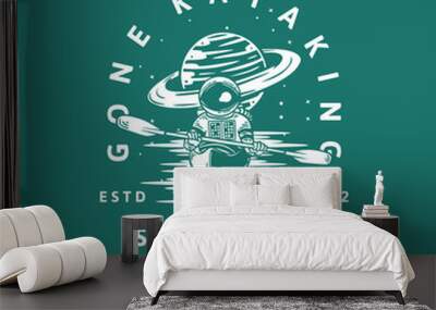 t-shirt design gone kayaking ski is not the limit estd 2012 with astronaut kayaking vintage illustration Wall mural