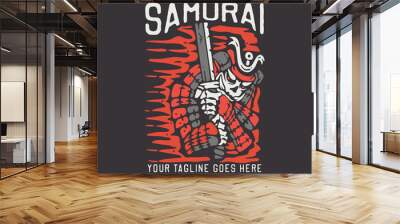 t shirt design samurai with samurai holding katana with brown background vintage illustration Wall mural