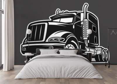 Truck black and white vector illustration Wall mural