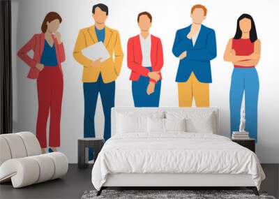  Set of young men and woman , different colors, cartoon character, group of silhouettes of standing business people, students, design concept of flat icon, isolated on white background Wall mural