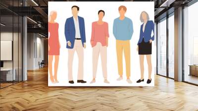  Set of young men and women, different colors, cartoon character, group of silhouettes of standing business people, students, the design concept of flat icon, isolated on white background Wall mural