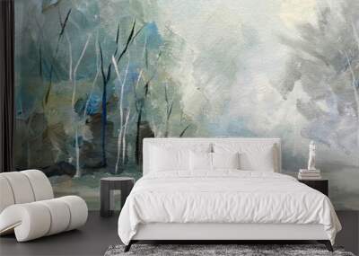 Abstract art background light blue and white colors. oil painting on canvas. Texture backdrop, macro. Wall mural