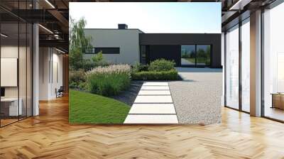 Access road to a modern house with a garden Wall mural