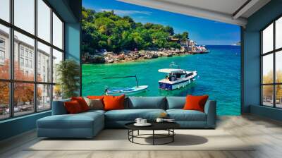 Beautiful sea cost with blue water and the boats  Wall mural