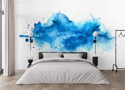 Blue watercolor ink splash isolated on white background. Wall mural