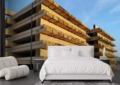 Euro pallets for cargo and logistic at warehouse Wall mural