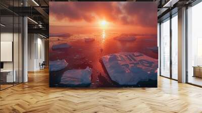 Icebergs in Greenland in the soft sunset light from above Wall mural