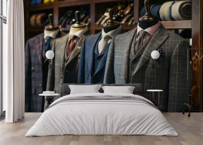 luxury men's suits in the store, with mannequins wearing neckties and blouses Wall mural