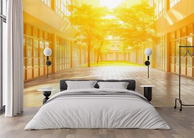 Elementary or middle school yard in the morning lights, education concept or background, copy space Wall mural