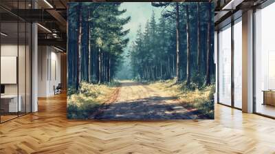 Pine Forest And Road Wall mural