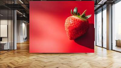 red strawberry fruit on red surface Wall mural