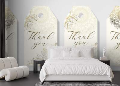 Set of gold flowers and mandala arranged in a shape design for Thank you tags, wedding tags, birthday tags, label, printable.  Wall mural