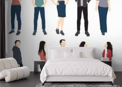 Set of men and women standing in different poses, cartoon character, group of business people in colorful clothes, vector silhouettes and flat designe icon isolated on white background Wall mural