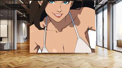 Sexy brunette girl in bikini swimwear summer illustration vector cartoon flat style isolated on white background. Wall mural