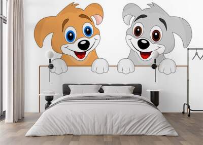 two merry dogs hold a clean banner Wall mural