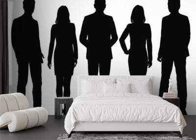 Vector silhouettes men and women standing, business,  people, group,  black color, isolated on white background Wall mural