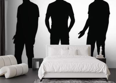 Vector silhouettes men standing, different poses, people, group,  black color, isolated on white background Wall mural