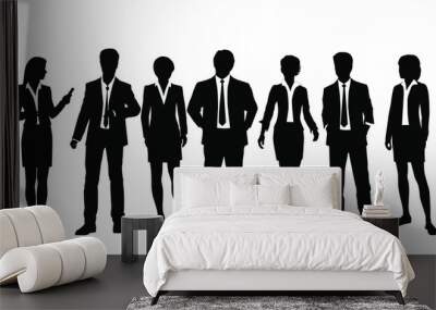 Vector silhouettes of  men and a women, a couple of standing business people, black color isolated on white background Wall mural