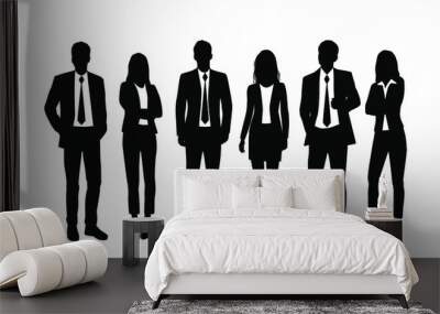 Vector silhouettes of  men and a women, a group of standing  business people, black and white color isolated on white background Wall mural