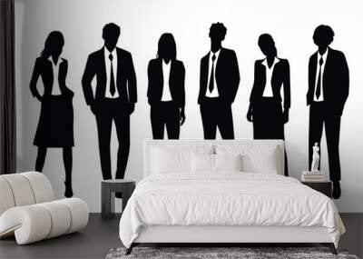 Vector silhouettes of  men and a women, a group of standing  business people, black color isolated on white background Wall mural