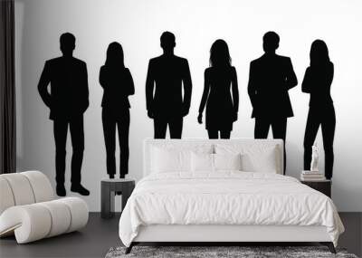 Vector silhouettes of  men and a women, a group of standing  business people, black color isolated on white background Wall mural