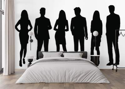 Vector silhouettes of  men and a women, a group of standing business people, black color isolated on white background Wall mural