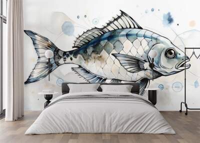 Watercolor Fish Illustration Wall mural