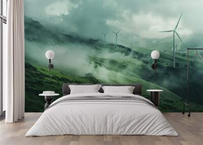 wind generators on a cloudy ridge Wall mural