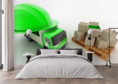 concept truck and cardboard box 3d Render Illustration Wall mural