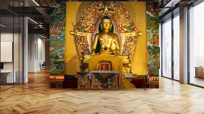 Buddha statue in temple in Tibetan art center in Norbulinka Institute Dharamsala Wall mural