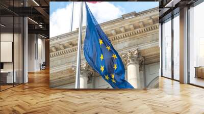 European flag flying in front of a Berlin building Wall mural