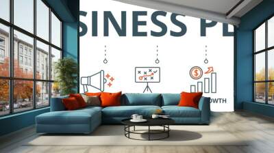 Business plan  banner web icon vector illustration concept with icon of innovation, assets, marketing, strategy, sales growth, schedule, and objective Wall mural