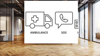 Emergency banner web icon vector illustration concept with icon of urgency, medical, safety, ambulance, sos, hospital, rescue, and warning Wall mural