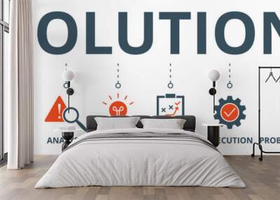 Solution banner web icon vector illustration concept with icons of problem, thinking, analysis, idea, strategy, execution, problem-solving, success Wall mural