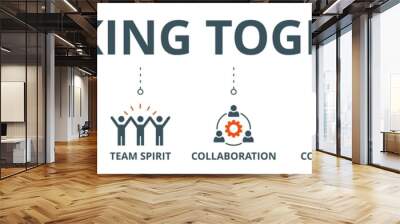 Working together banner web icon vector illustration concept for team management with an icon of collaboration, reach goals, team spirit, support, communication, and exchange Wall mural