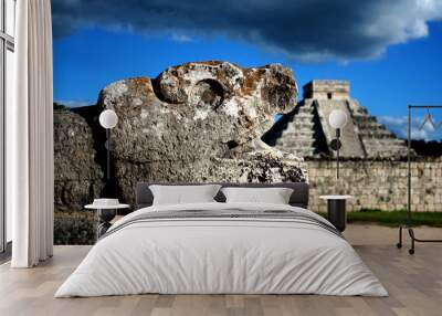 Snake Eats Chichen Itza Pyramid Wall mural