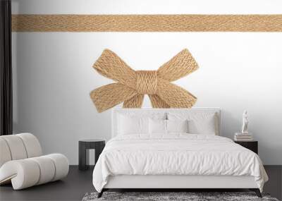 Burlap ribbon bow isolated on white background Wall mural